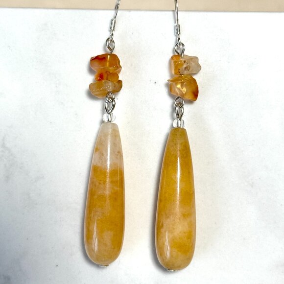 2/$20, Orange Yellow Aventurine Drop Earrings, Sterling Silver Hooks + Gemstone - Picture 1 of 10